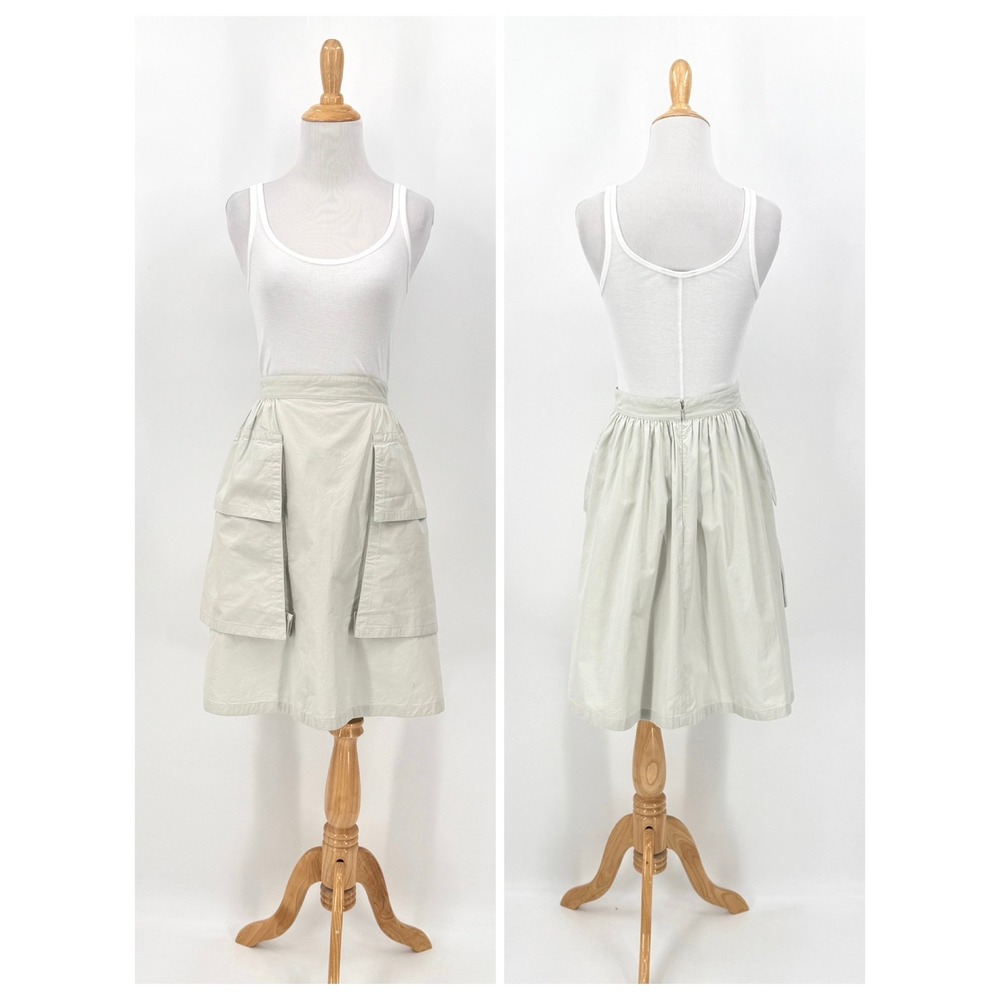 NINA RICCI A Line Cotton Utility Cargo Skirt Women XS Pale Green Utility Cotton